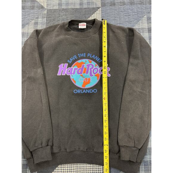Vintage 80s Faded Hard Rock Cafe Orlando Sweater Save The Planet Black USA Sz XL - Picture 5 of 9